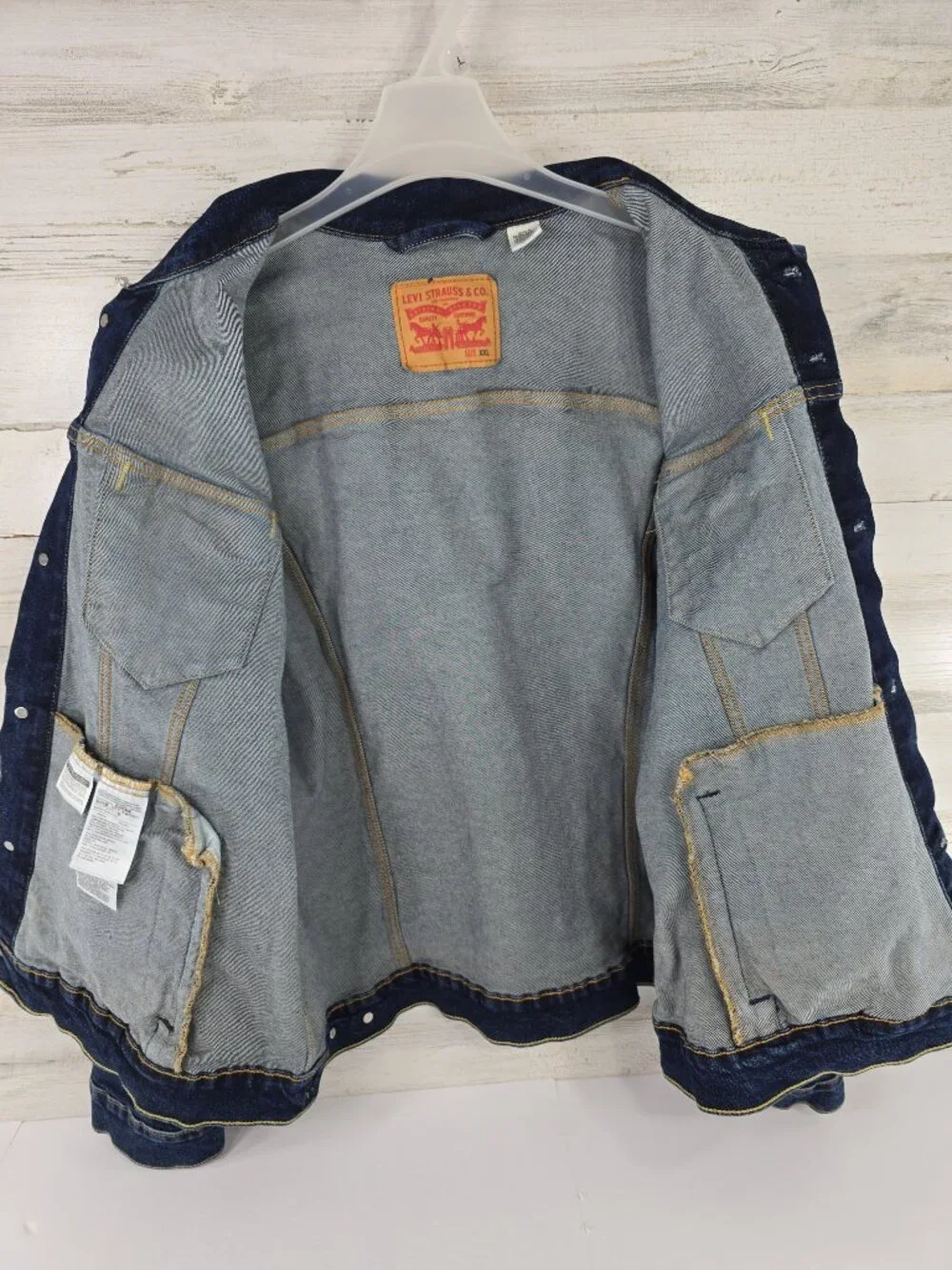 Levi's Men's Trucker Blue Denim Jacket SZ 2XL Dark Wash Stretch EXCELLENT CONDIT